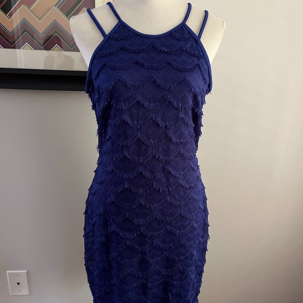 Guess Blue Eyelash Lace Body Con Dress SZ 10